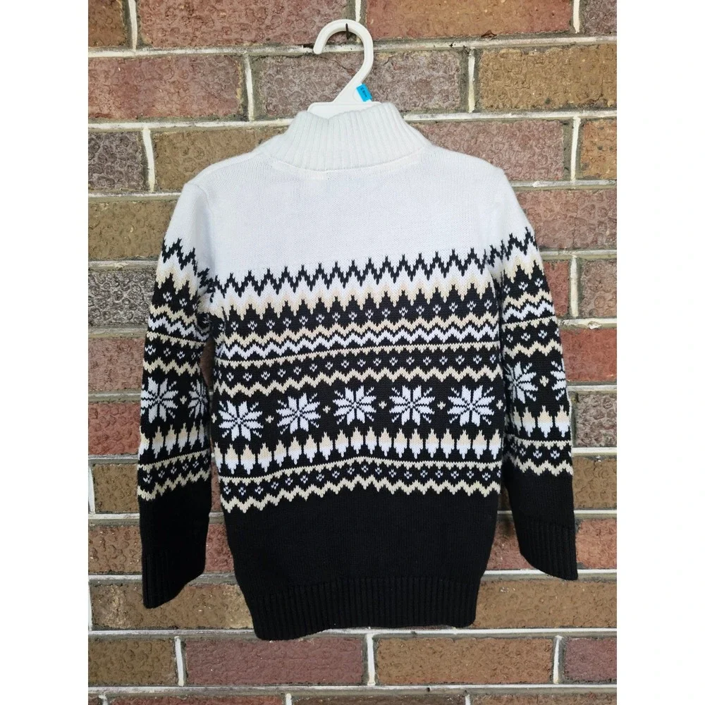 100% cotton The Childrens Place‎ Boys Fair Isle Quarter Zip Sweater Black 5T